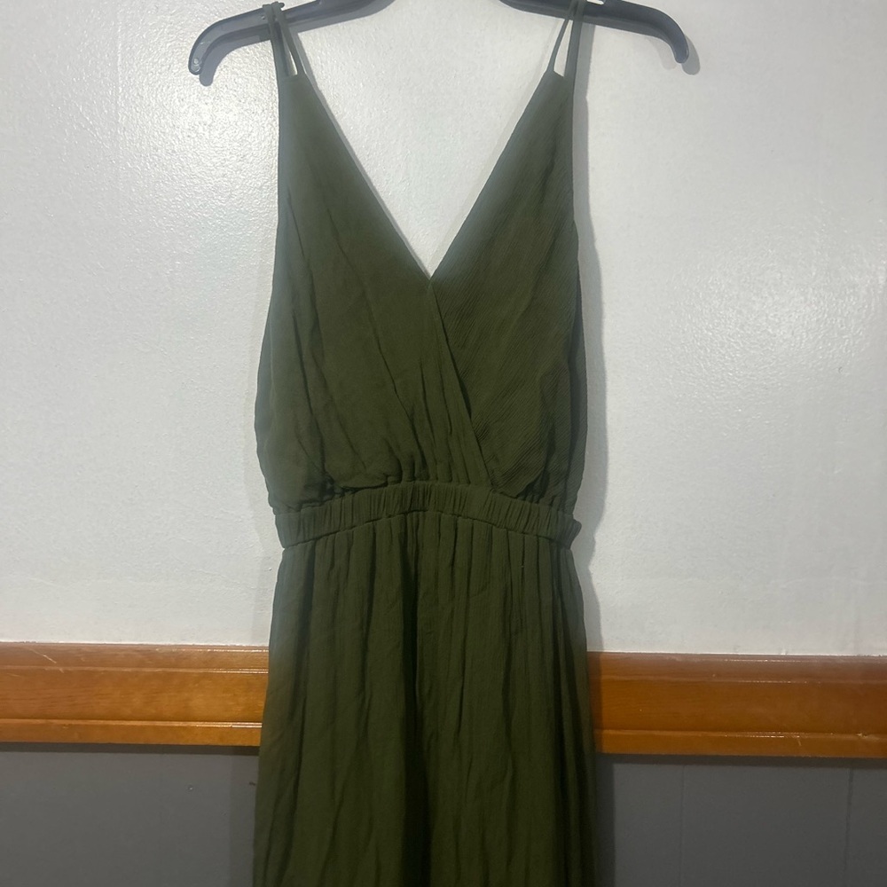 Lulu's Olive Green Wrap-Front Spaghetti Strap Maxi Dress